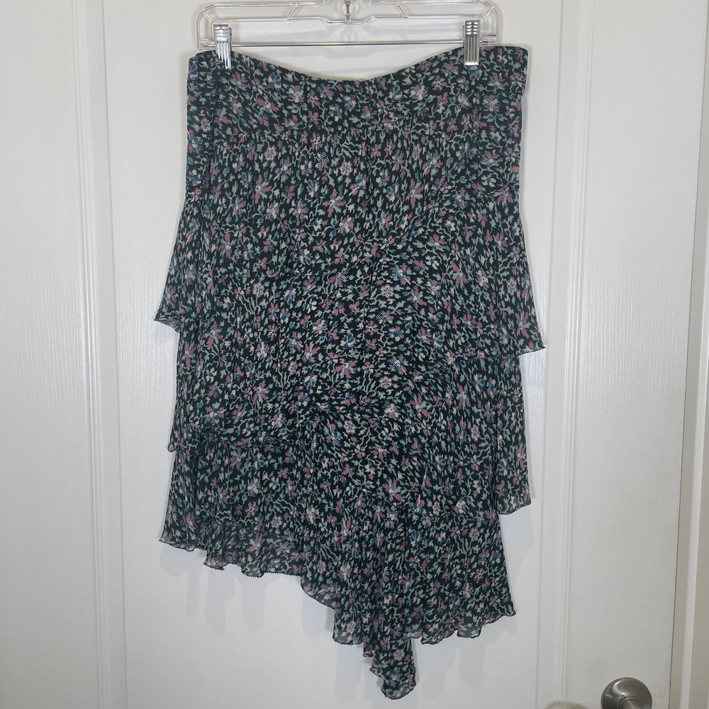 Isabel Marant Etoile Skirt Blueblu Floral Tiered Ruffle Asymmetrical Chiffon 10 - Picture 2 of 5